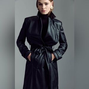 Vegan Leather Trench Coat In Black